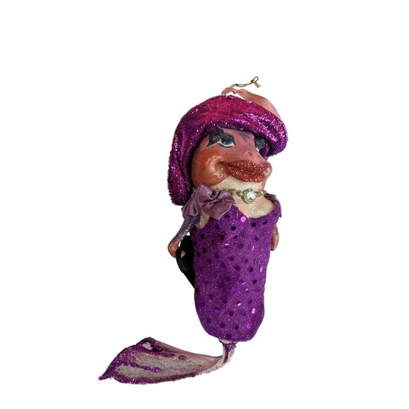 December Diamonds Bubbles The Lady Fish Purple Sequin Mermaid Ornament 7 1/2" - Picture 2 of 5